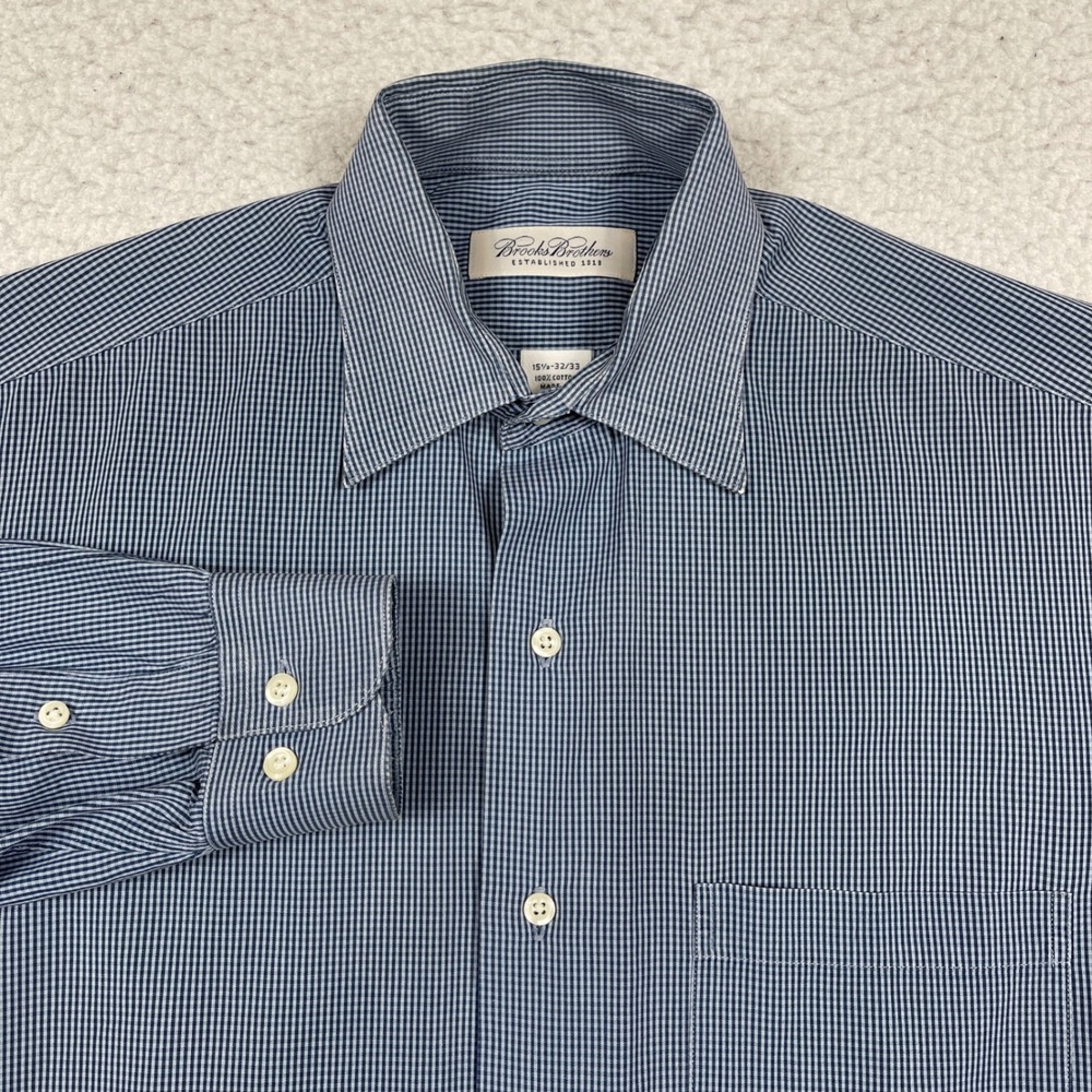 Brooks Brothers Button Down Shirt Mens 15.5 32/33 Blue Gingham Check Preppy